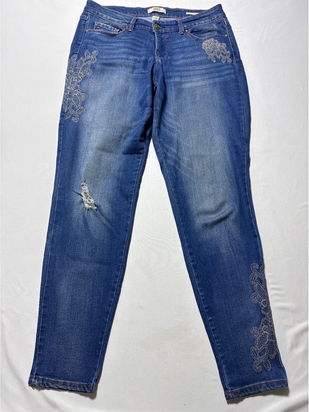 Vintage America Blues Embroidered Blue Denim Jeans Size 8R/